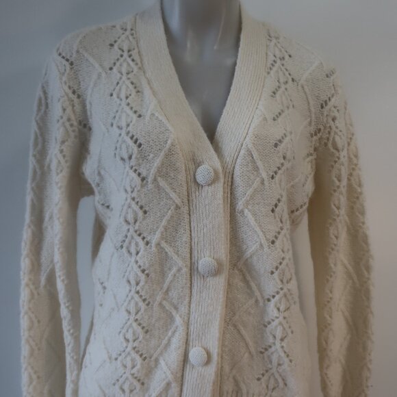 NWT Women Minnie Rose Vanilla Pointelle Mohair Wool V-Neck Cardigan Sweater XS/S - Picture 3 of 9